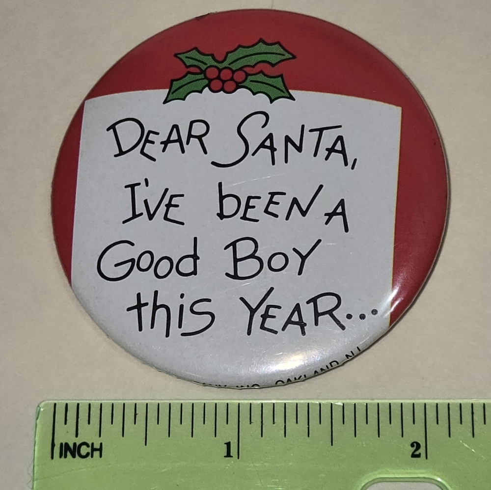 1986 Dear Santa Button Pin Vintage